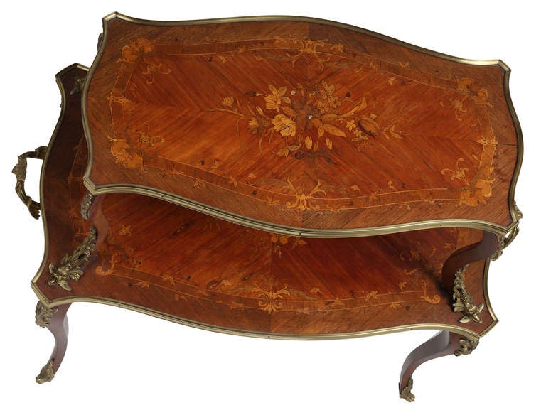 19th Century 19th c. French Marquetry Two Tier Whatnot Server Table