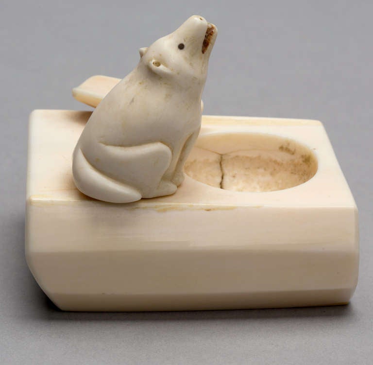 1900s Eskimo Folk Art, Carved Alaskan Wolf In Excellent Condition For Sale In Summerland, CA