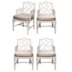 Chippendale Style Faux Bamboo Cane Arm Chairs