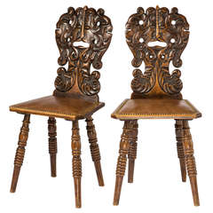 Pair of Carved Face Hall Chairs