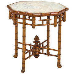19th Century Carved Faux Bamboo Marble-Top Table