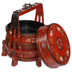 Red Lacquer Chinese Wedding Carrier Box