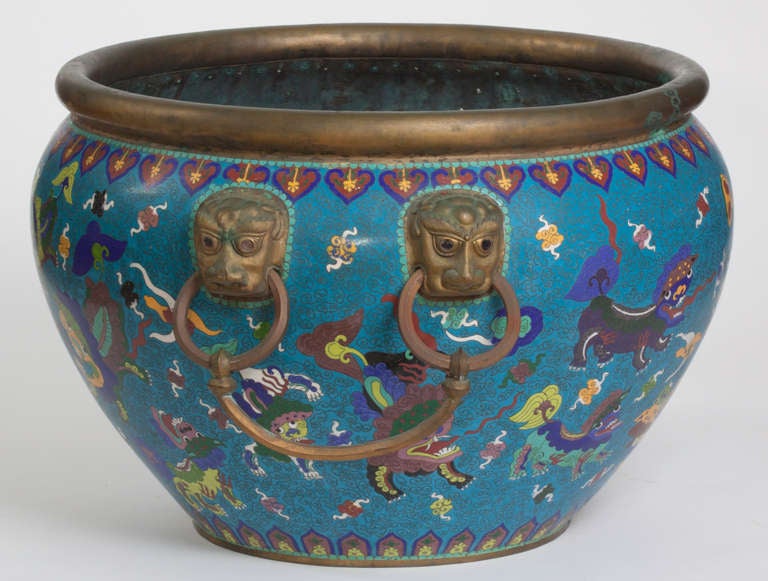 Cloissoné Pair Large  Cloisonné Jardinieres/ Planter Pots on Stands For Sale