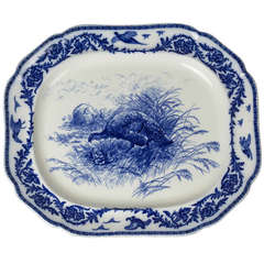 Antique C. 1900s, Large Flow Blue and White Turkey Platter