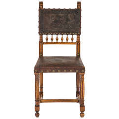 C.1900s English Oak and Leather Chair
