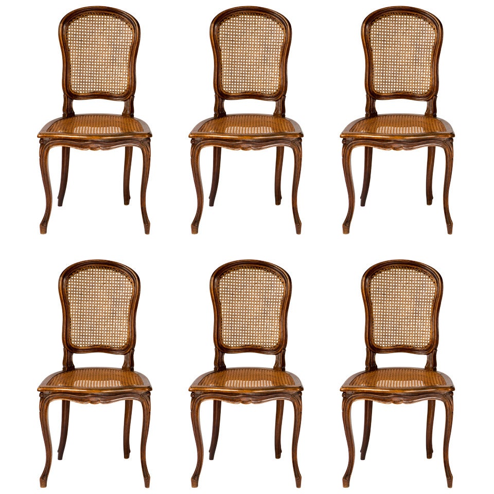 C. 1930s French Cane Chairs, Set 6