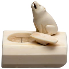 1900s Eskimo Folk Art, Carved Alaskan Wolf