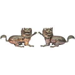 19th Century Pair of Chinese Bronze Foo Lion Censers