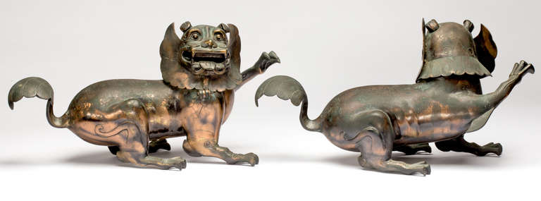 19th Century Pair of Chinese Bronze Foo Lion Censers 7