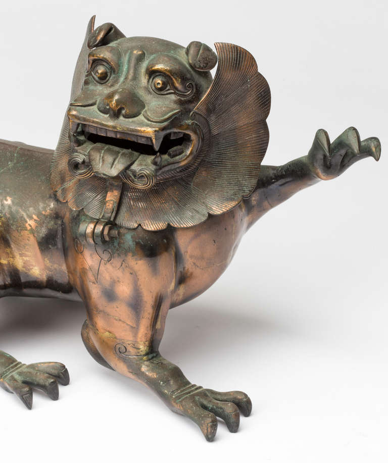 19th Century Pair of Chinese Bronze Foo Lion Censers In Excellent Condition In Summerland, CA
