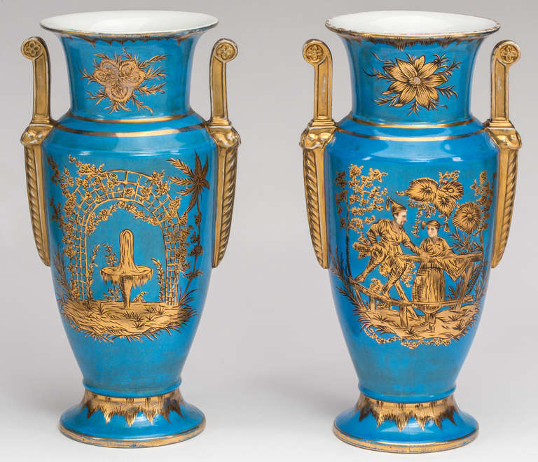 Pair of French Blue Chinoiserie Vases/Urns 3