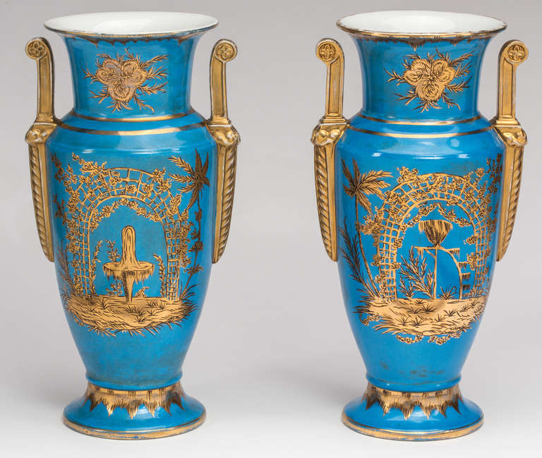 Pair of French Blue Chinoiserie Vases/Urns 4