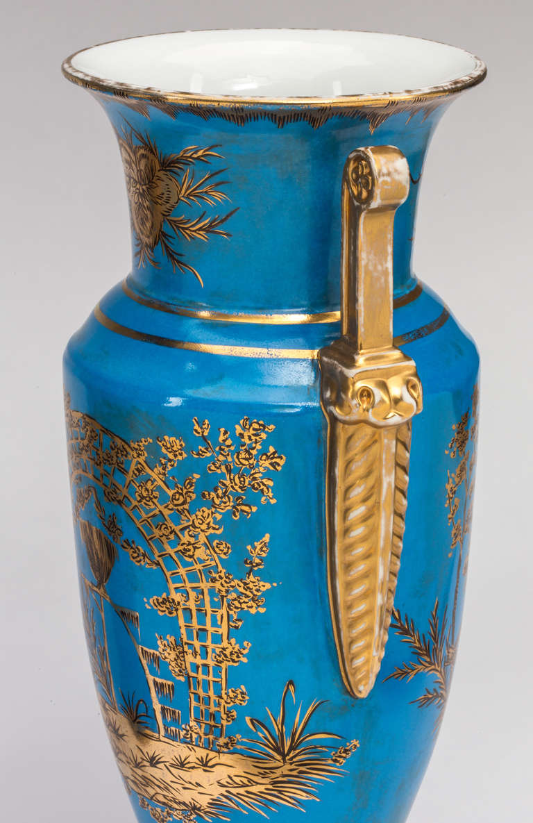 Mid-20th Century Pair of French Blue Chinoiserie Vases/Urns