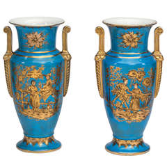 Pair of French Blue Chinoiserie Vases/Urns