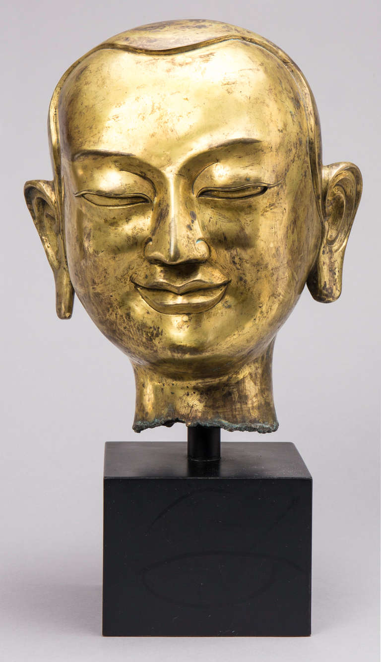 Asian 19th Century Gilt Bronze Head of Tibetan Lama