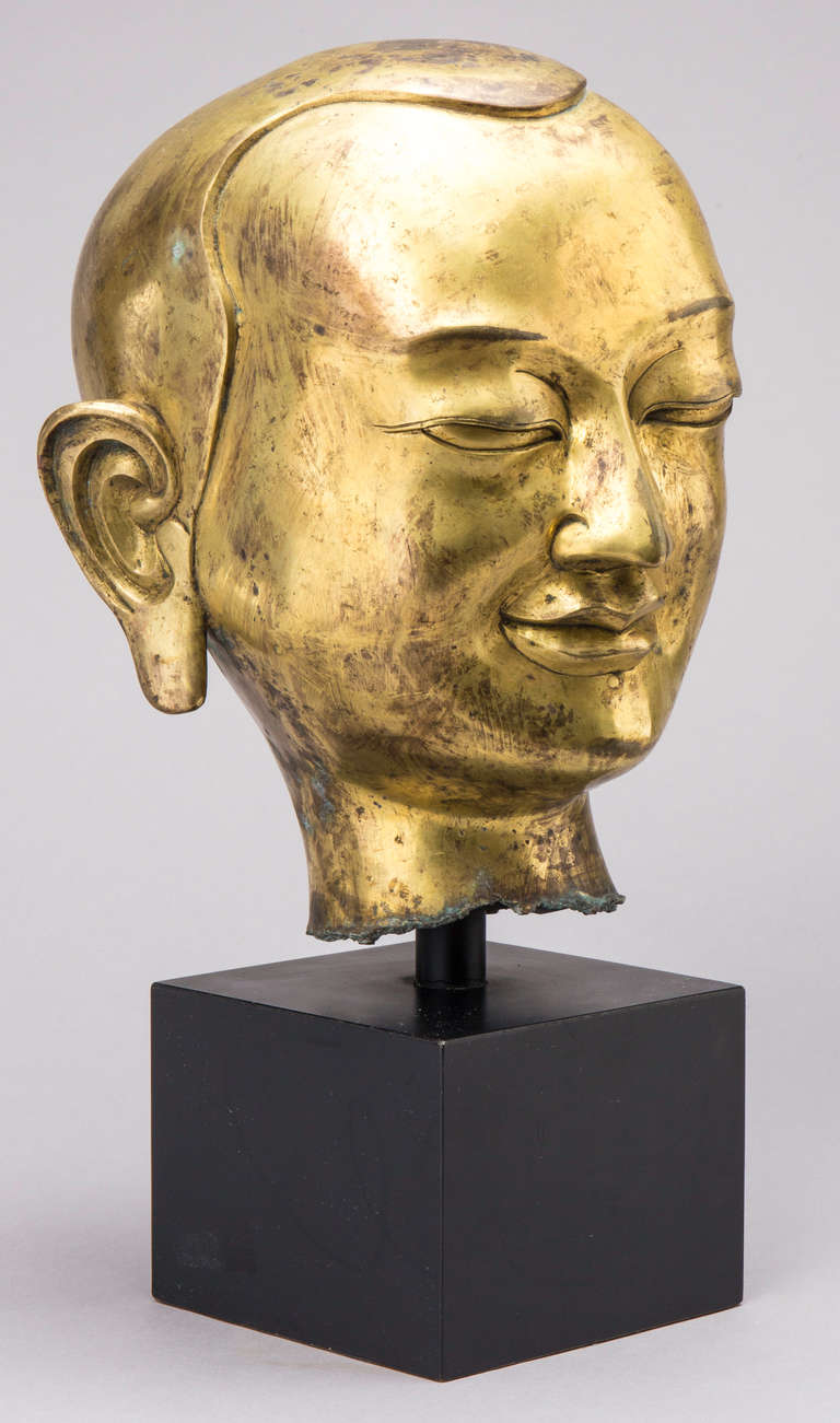 19th Century Gilt Bronze Head of Tibetan Lama In Excellent Condition In Summerland, CA