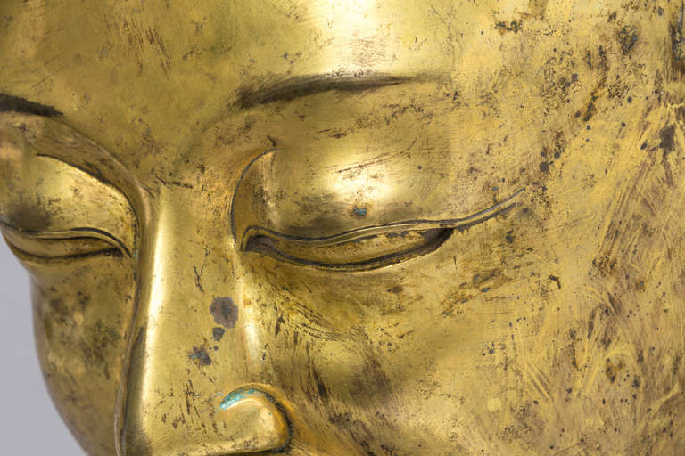 19th Century Gilt Bronze Head of Tibetan Lama 3
