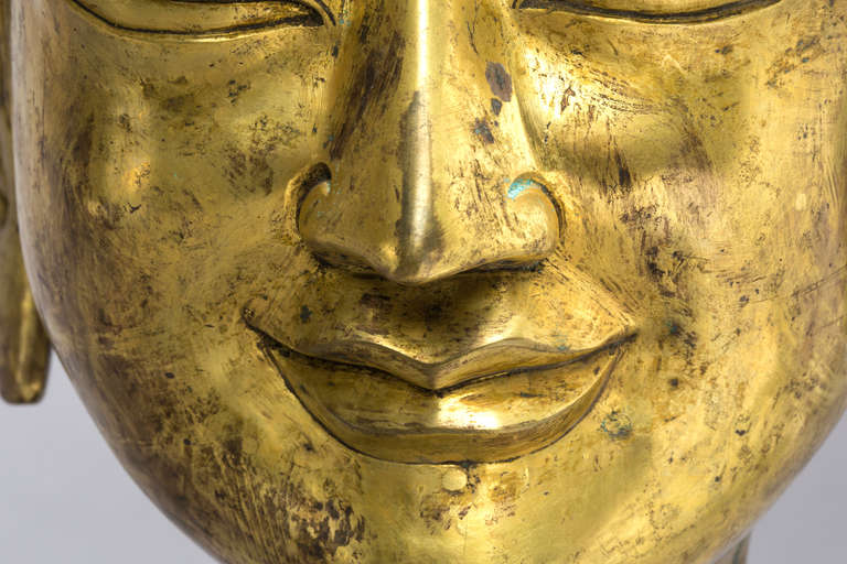 19th Century Gilt Bronze Head of Tibetan Lama 4