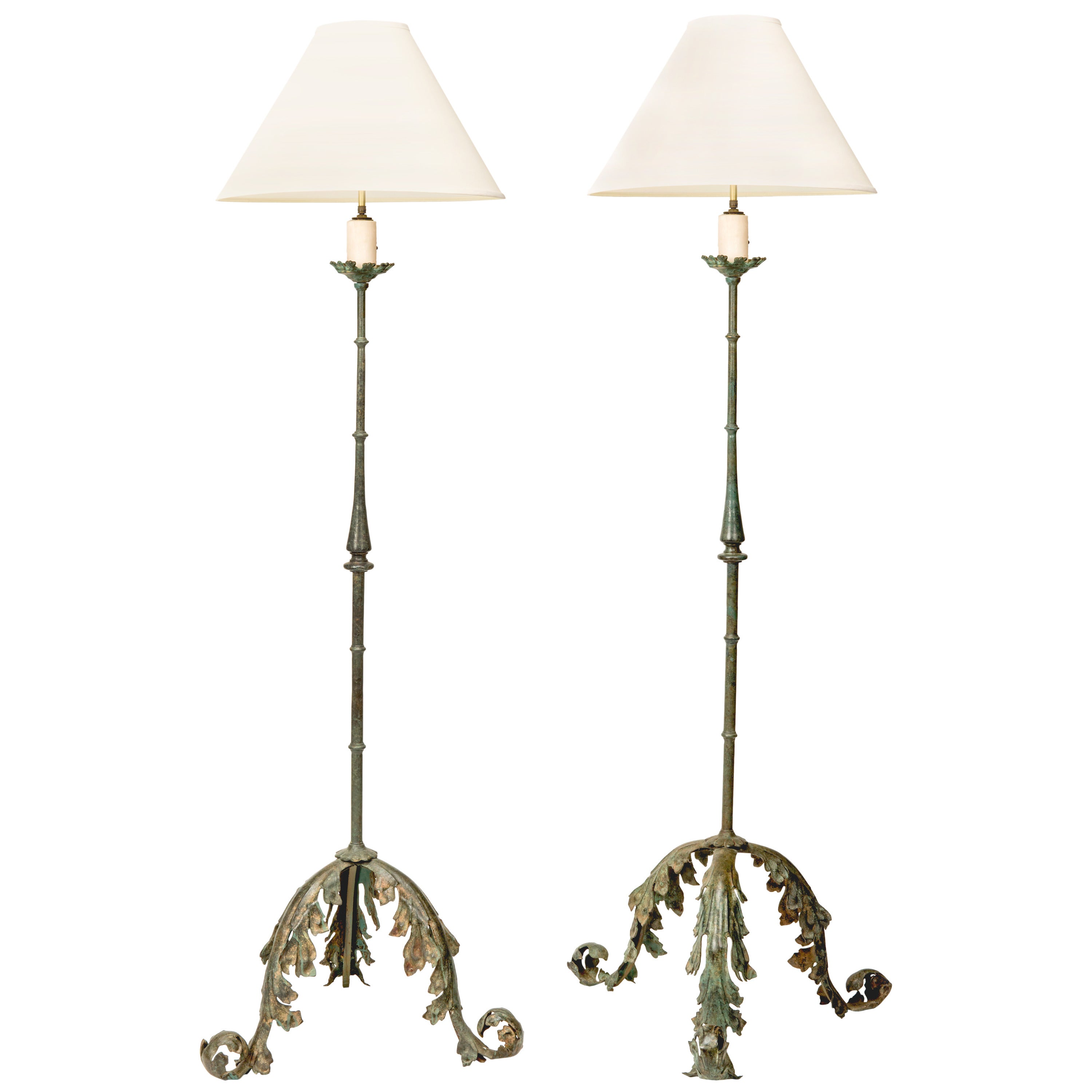 Floor Lamps,  Tall Bronze Acanthus Floor Lamps For Sale
