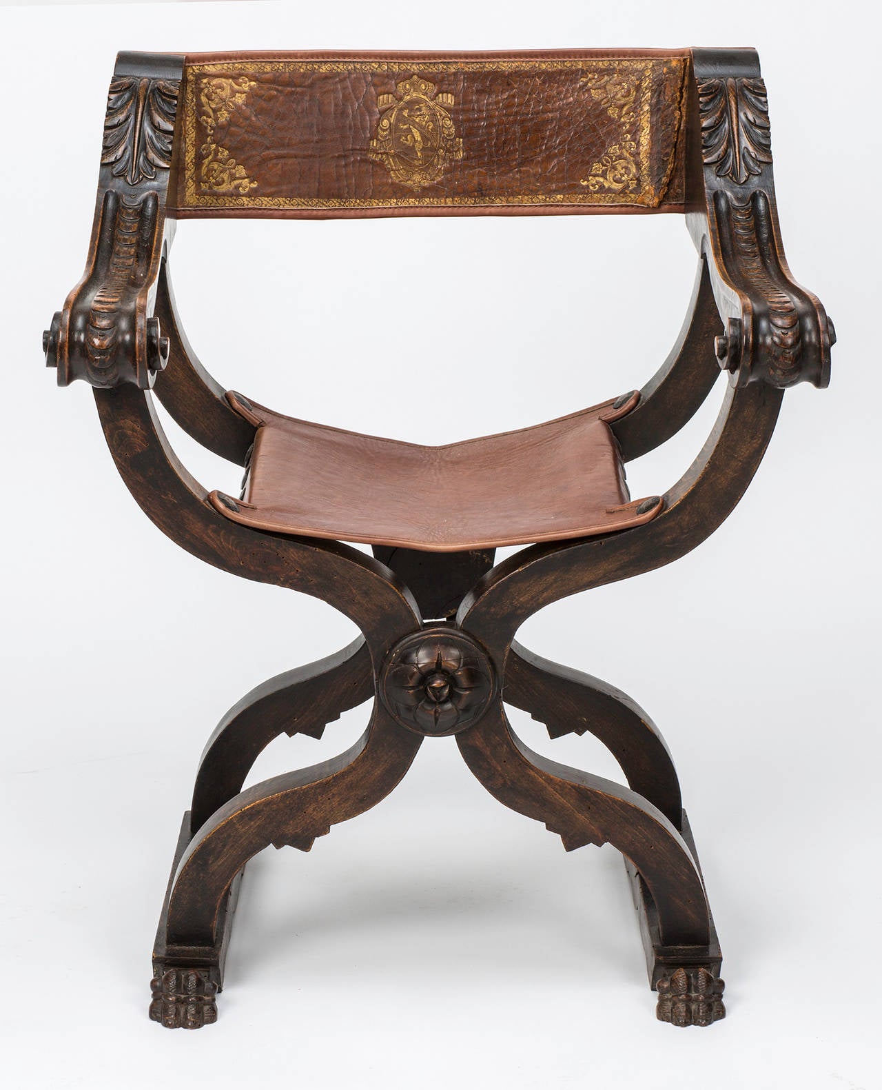 Italian Pair of Savonarola Leather Chairs