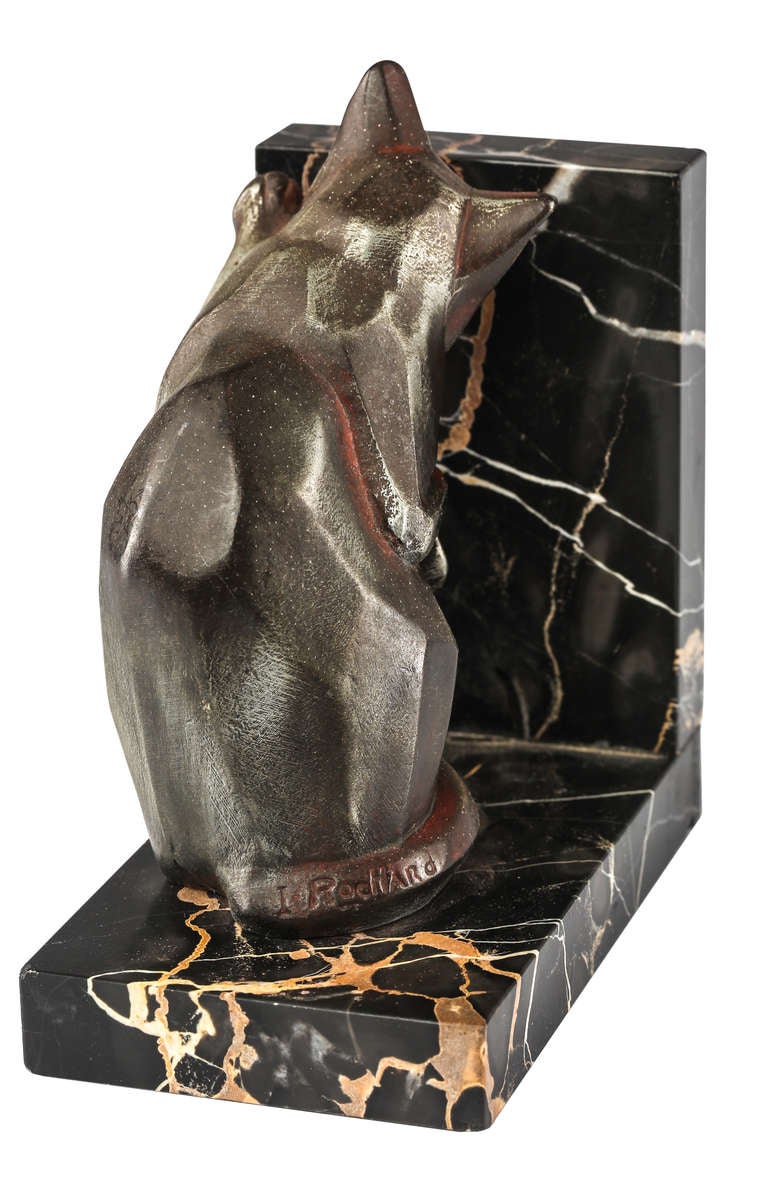 Mid-20th Century Art Deco Dog & Cat Bookends signed I. Rochard