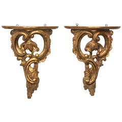 Pair of Italian Carved Gilt Shelves