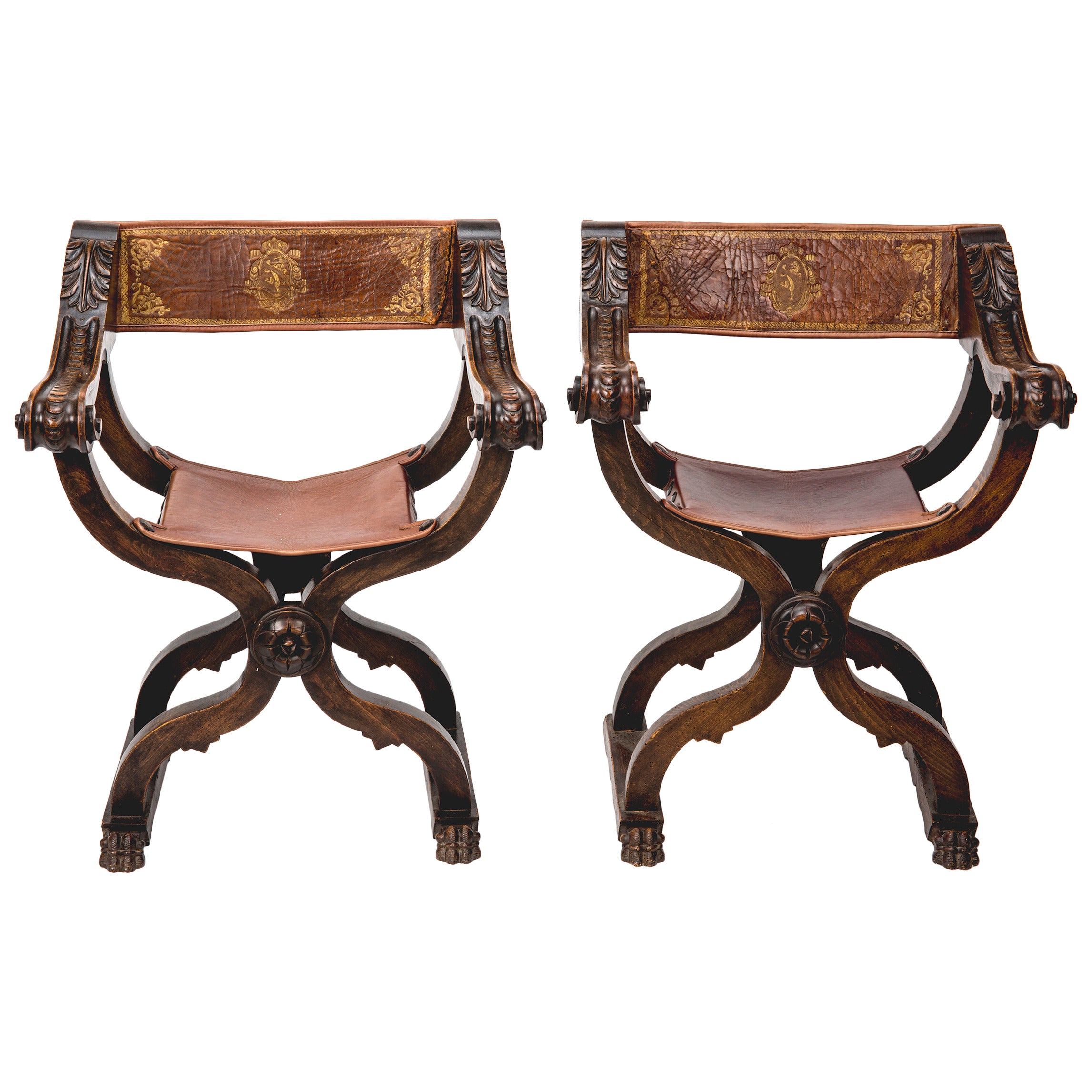 Pair of Savonarola Leather Chairs