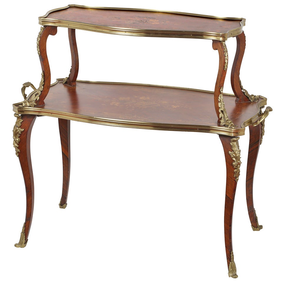 19th c. French Marquetry Two Tier Whatnot Server Table