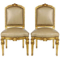 Pair of 19th c. Italian Gilt Leather Chairs