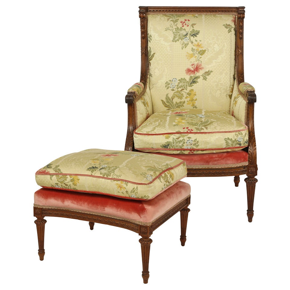 1930s French Arm Chair and Ottoman For Sale