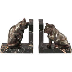 Vintage Art Deco Dog & Cat Bookends signed I. Rochard