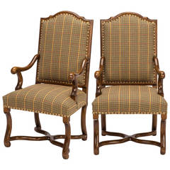 Pair of French Tall High Back Dining  Armchairs