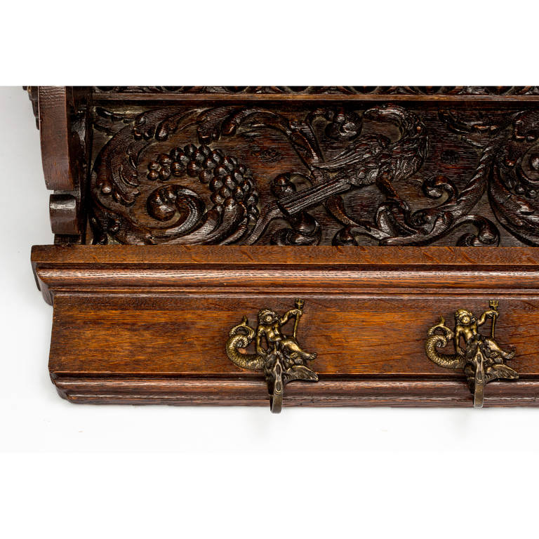 19th Century English, Carved Wall Hat and Coat Rack 1