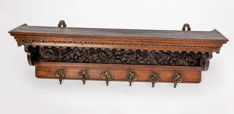 19th Century English, Carved Wall Hat and Coat Rack 5