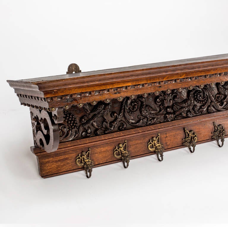 19th Century English, Carved Wall Hat and Coat Rack 4