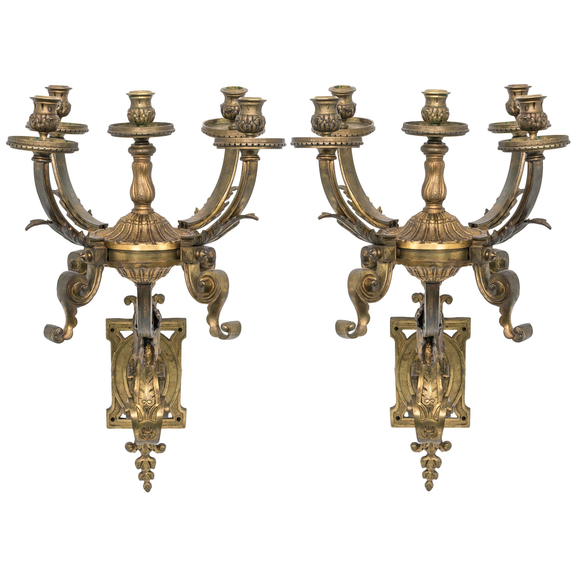 Wall Lights, Grand Scale Bronze Wall Sconces For Sale