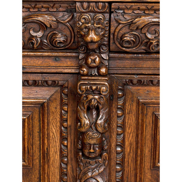 19th Century Carved Belgium Buffet Sideboard Cabinet 1