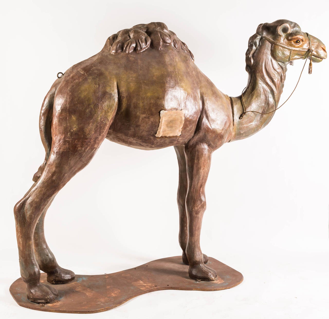 Lifesize of a baby camel from Luke Saunders Carnival show in Michigan, circa 1930s. Made of paper mâché. Sturdy and strong.