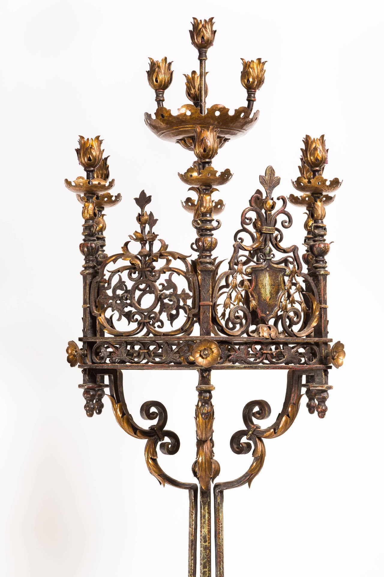 Candelabras,  Grand Scale Iron and  Bronze Torcheres  In Good Condition For Sale In Summerland, CA