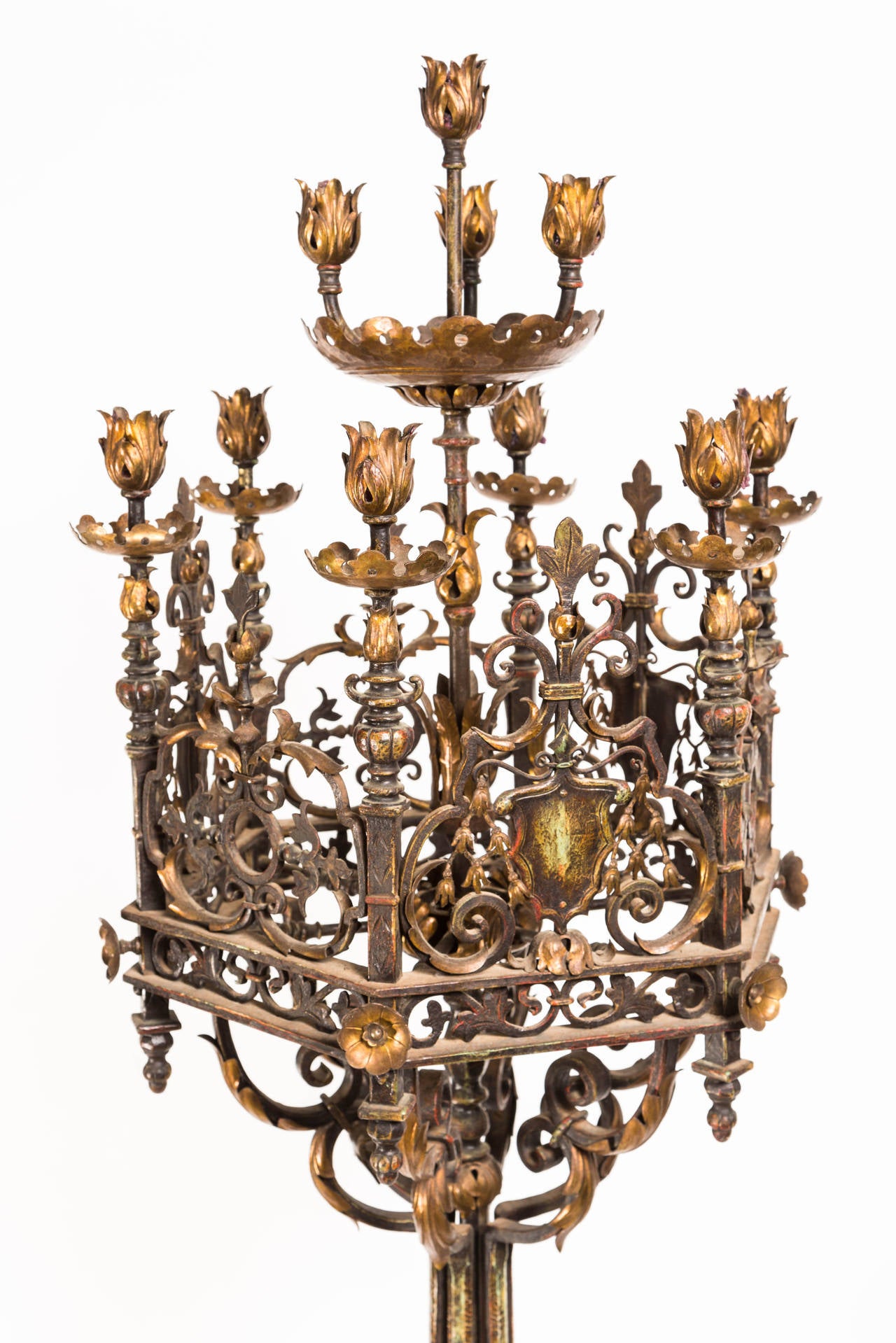 Hand-Crafted Candelabras,  Grand Scale Iron and  Bronze Torcheres  For Sale