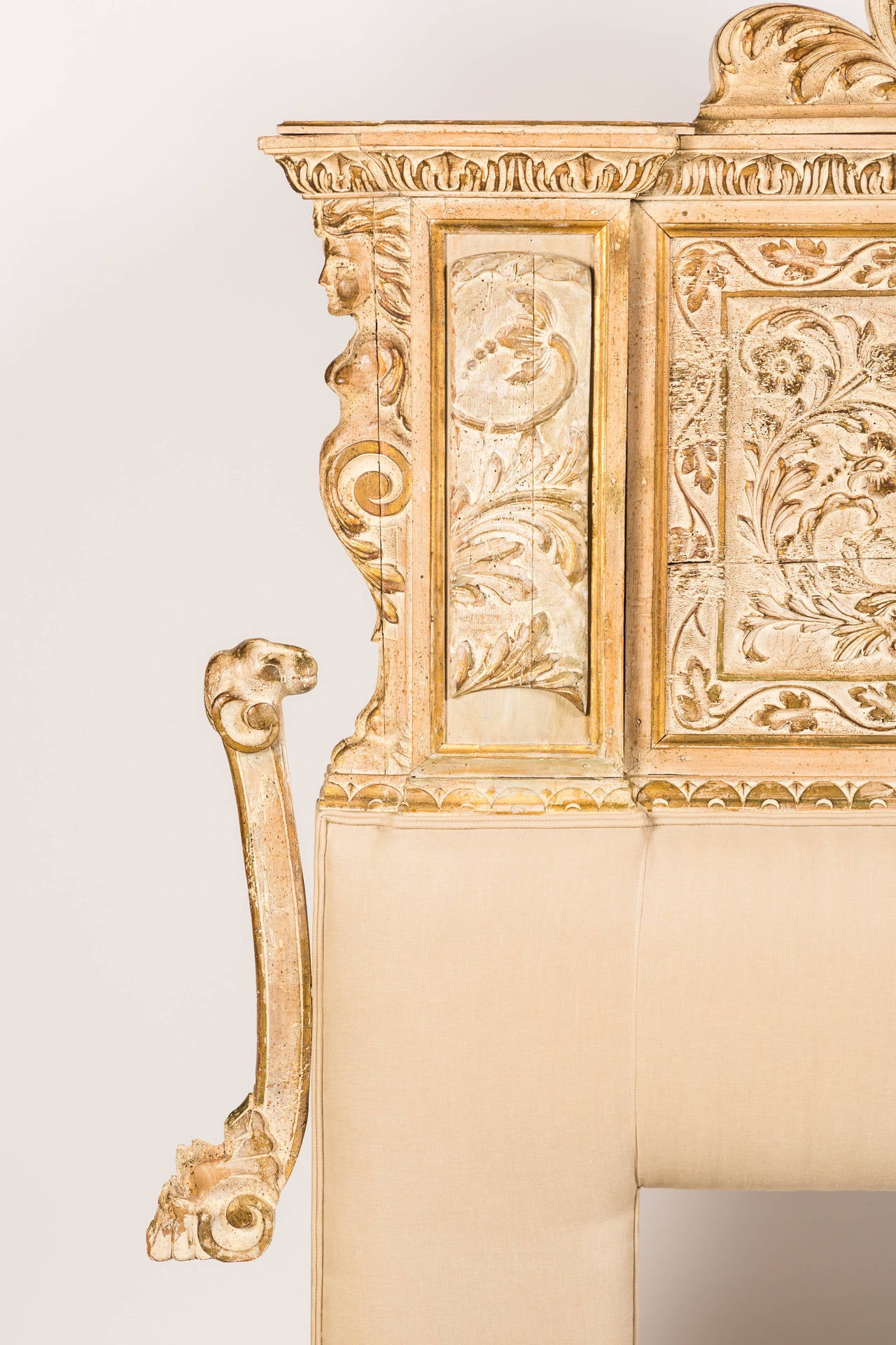 19th Century Italian Carved Panel King Headboard 5