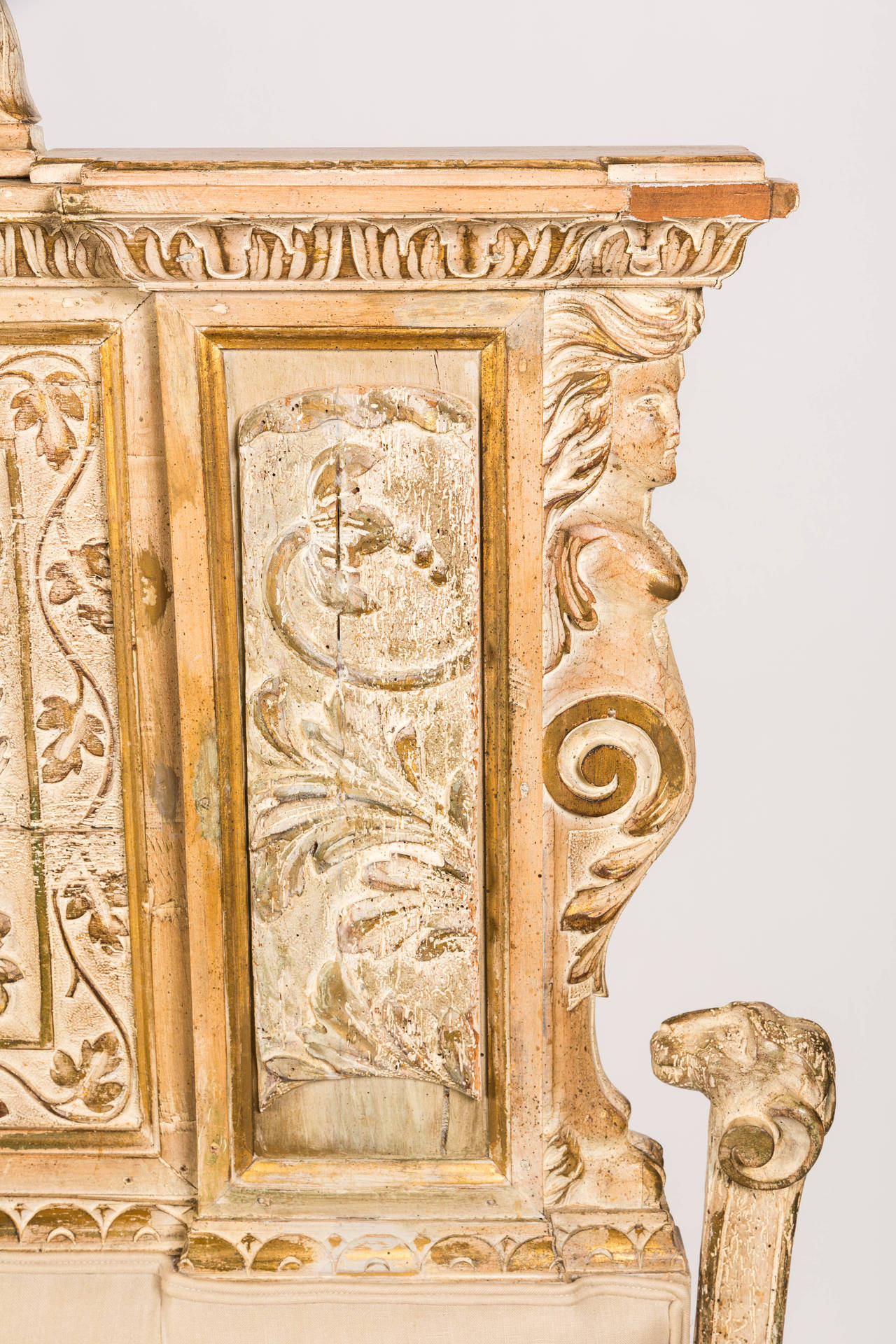 19th Century Italian Carved Panel King Headboard 2
