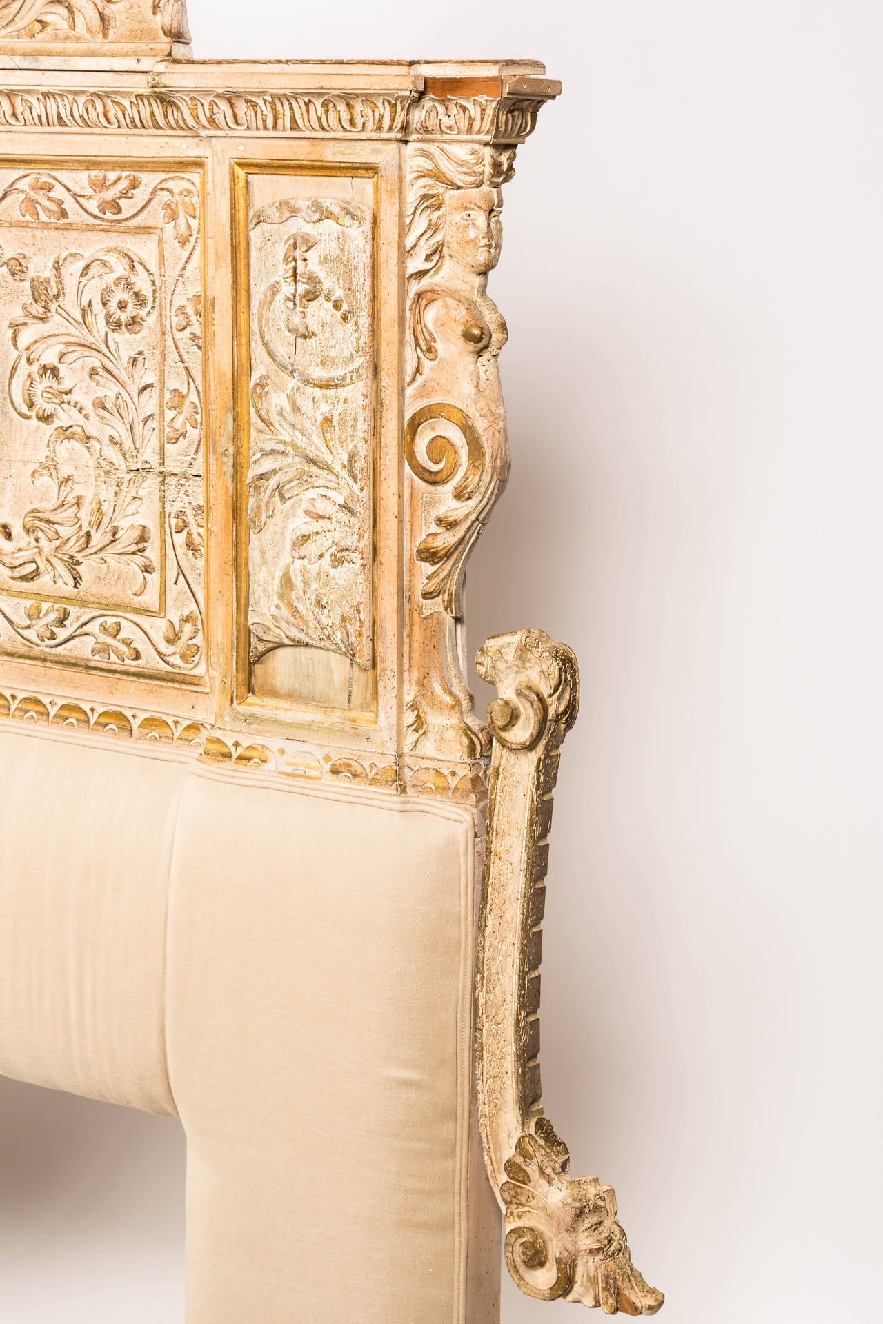 19th Century Italian Carved Panel King Headboard 4