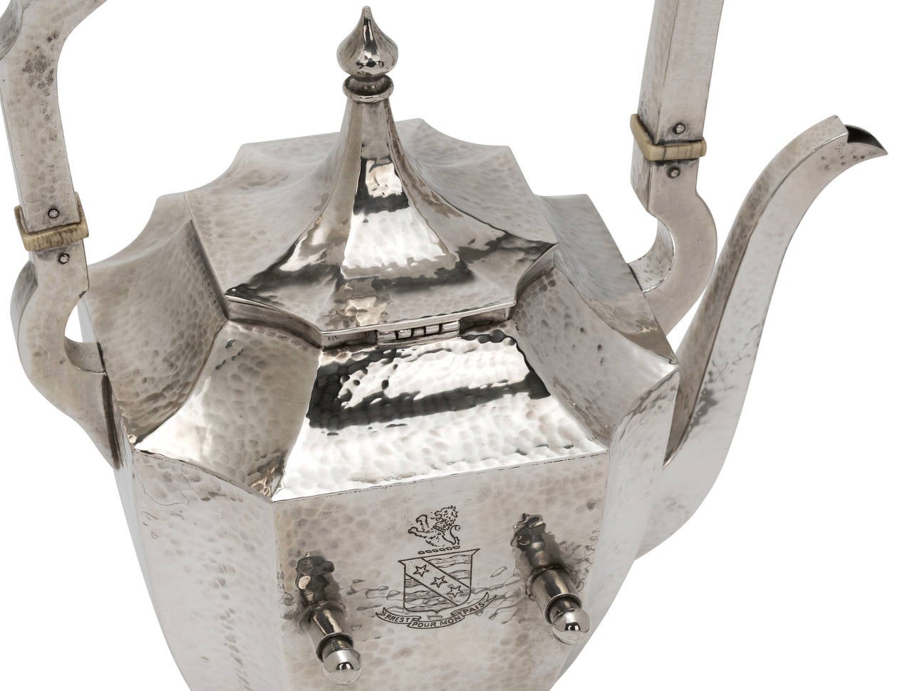 Hand Hammered Sterling Silver Tea Kettle For Sale 2