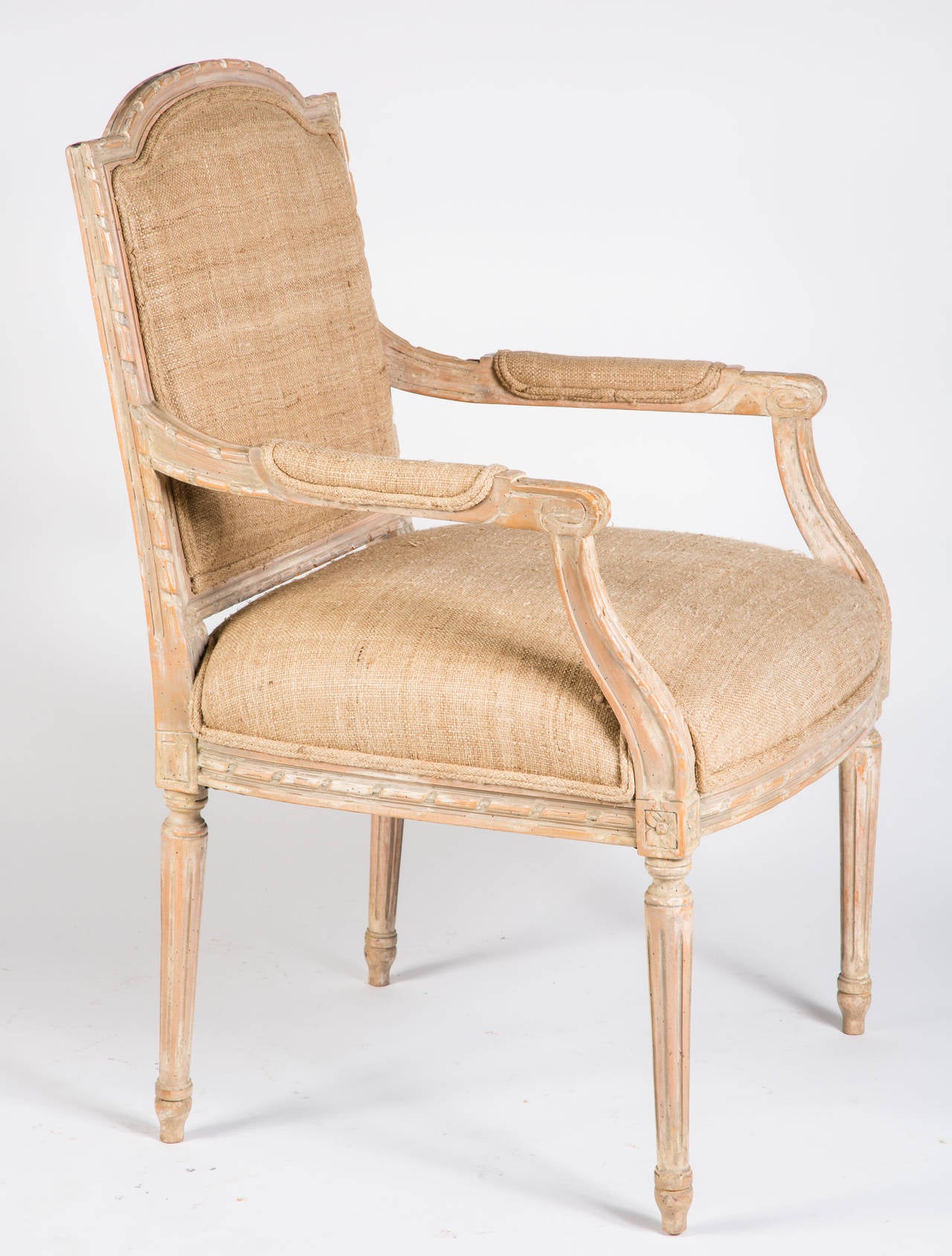 Late 20th Century Four Armchairs Upholstered in Linen Silk For Sale