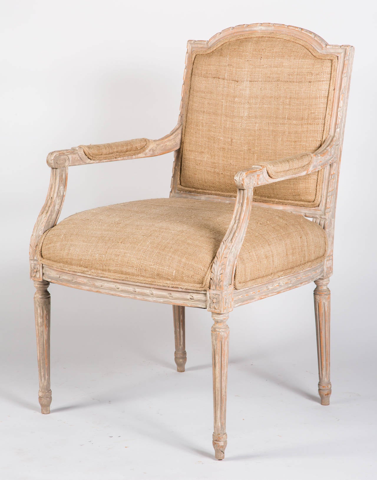 Four Armchairs Upholstered in Linen Silk For Sale 1