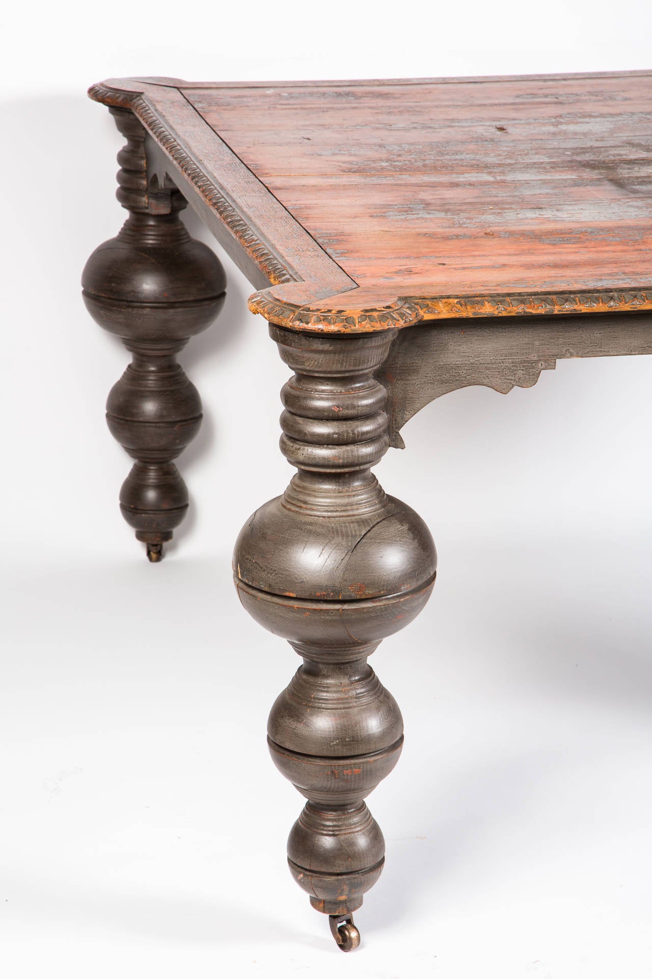 Wood 19th Century Large Square Center Table For Sale