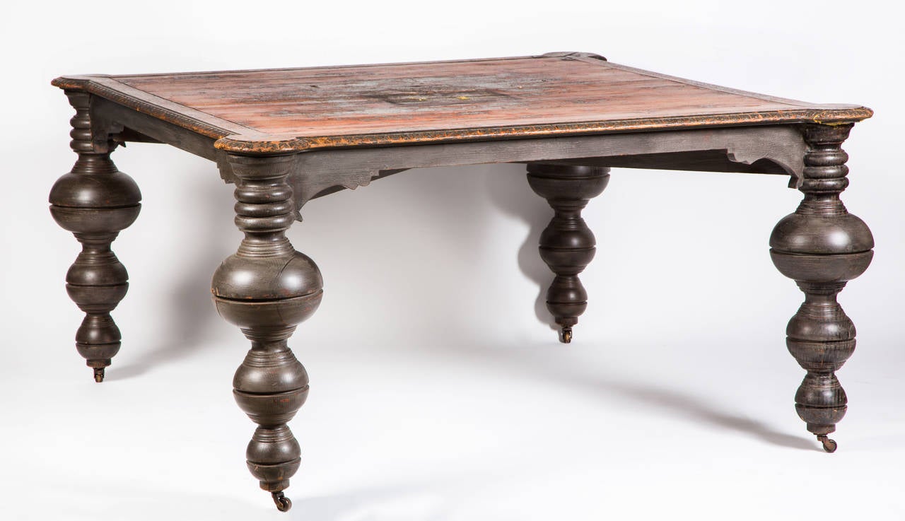 19th Century Large Square Center Table In Good Condition For Sale In Summerland, CA