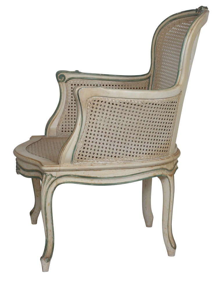 Painted Pair of French Cane Arm Chairs