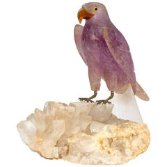 Amethyst Carved Bird on Crystal Quartz Rock